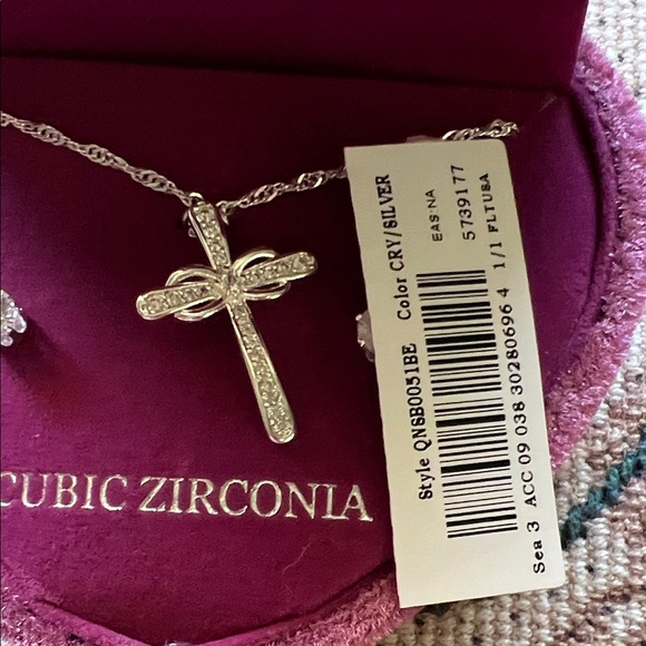 #1026+ Fine Silver Plated Cross Necklace and Earring Set - Picture 3 of 6